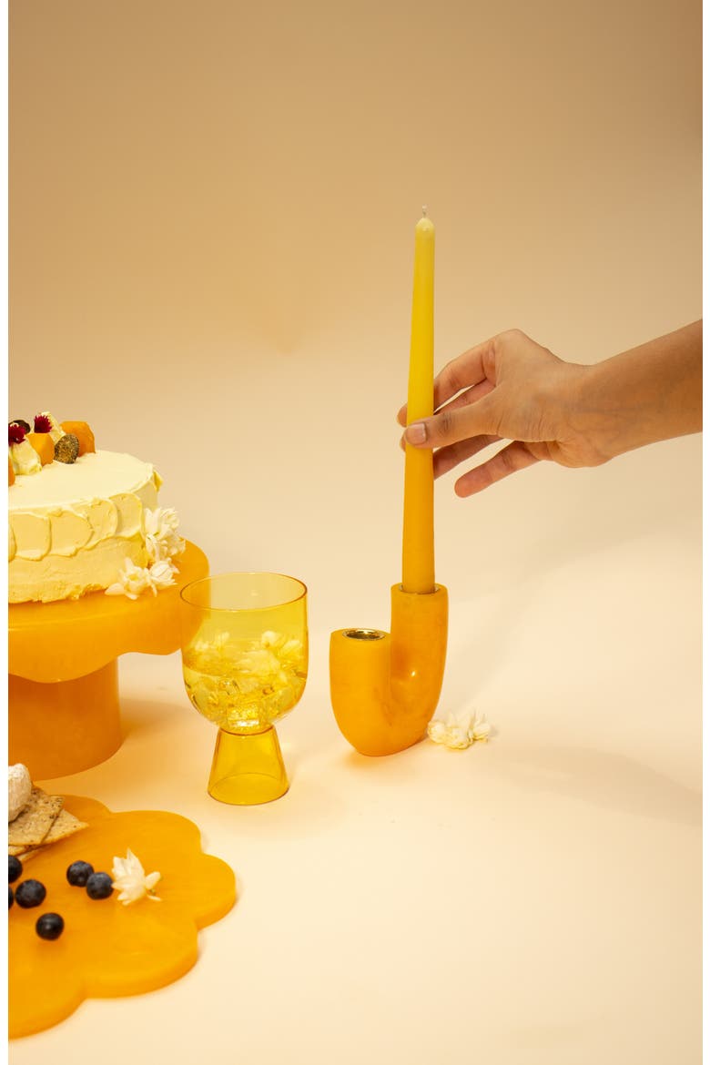 Modern U-Shape Resin Candle Holder, Alternate, color, MUSTARD