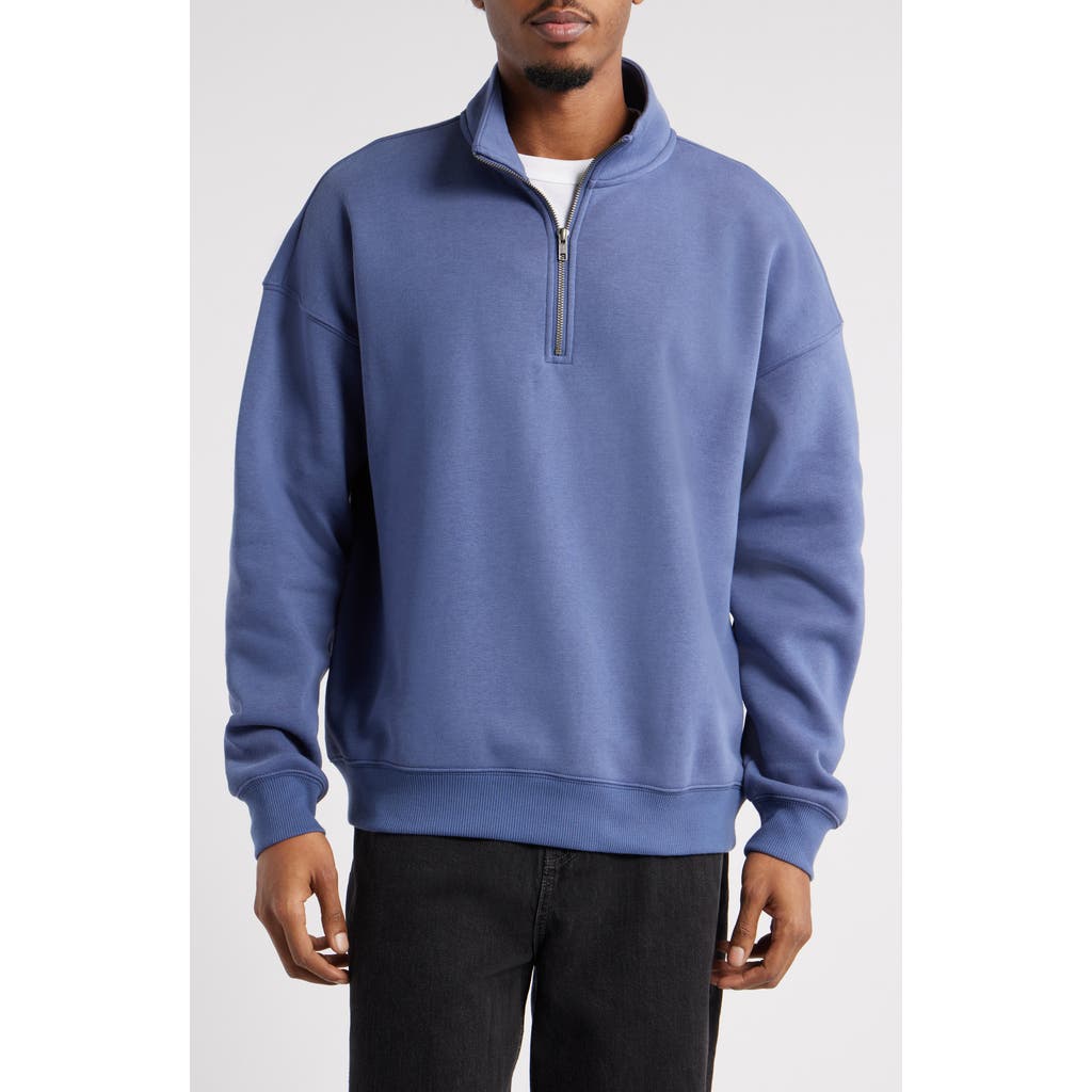 Bp. Cotton Blend Fleece Quarter Zip Pullover In Blue Indigo