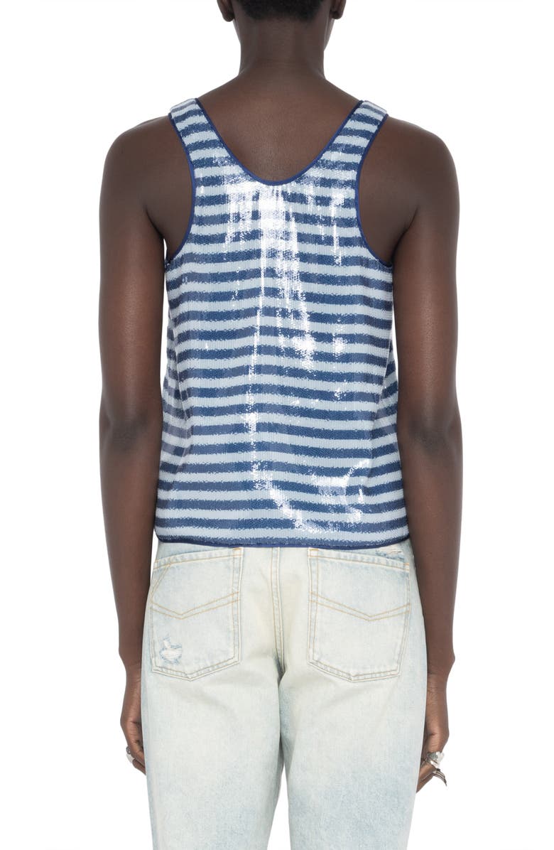 Zadig & Voltaire Tarys Sequin Stripe Sleeveless Tank, Alternate, color, Sky