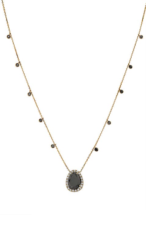14K Yellow Gold Diamond,Black Diamond,Onyx Necklace