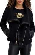 KARL LAGERFELD PARIS Wool Blend & Faux Leather Asymmetric Jacket