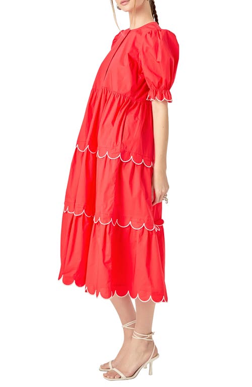 ENGLISH FACTORY ENGLISH FACTORY CONTRAST SCALLOPED TRIM COTTON MIDI DRESS 