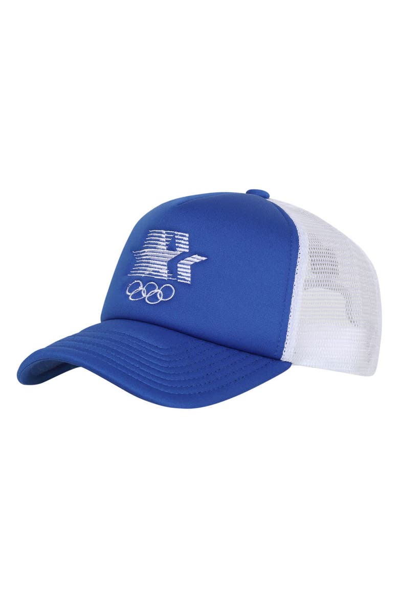 Men's Outerstuff  Royal Los Angeles 1984 Olympic Games Stars & Rings Foam Front Trucker Adjustable Hat, Main, color, Royal
