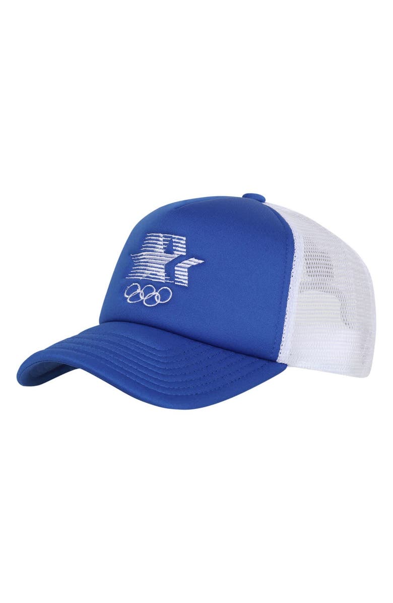 Outerstuff Men's Outerstuff  Royal Los Angeles 1984 Olympic Games Stars & Rings Foam Front Trucker Adjustable Hat, Main, color, Royal