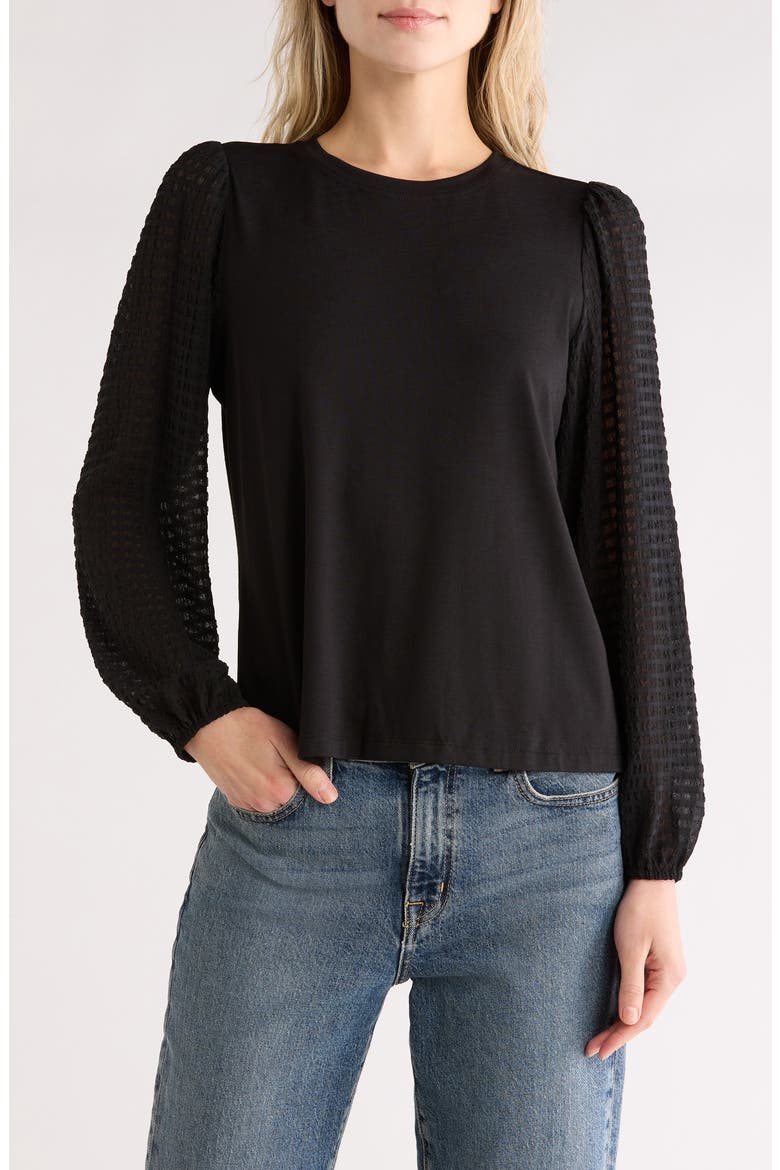 Mixed Media Top, Main, color, BLACK