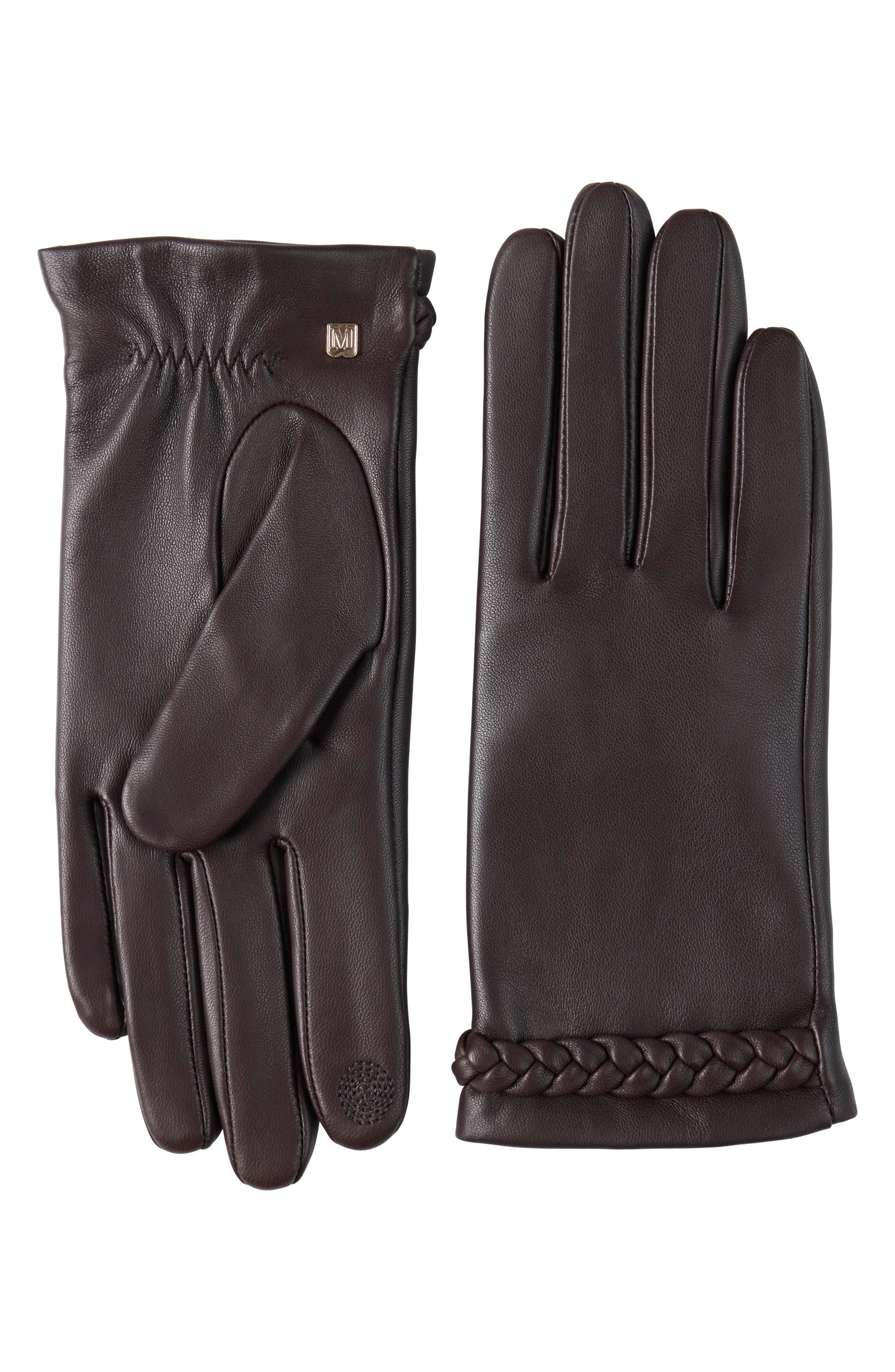 Bruno Magli Braided Cuff Leather Gloves