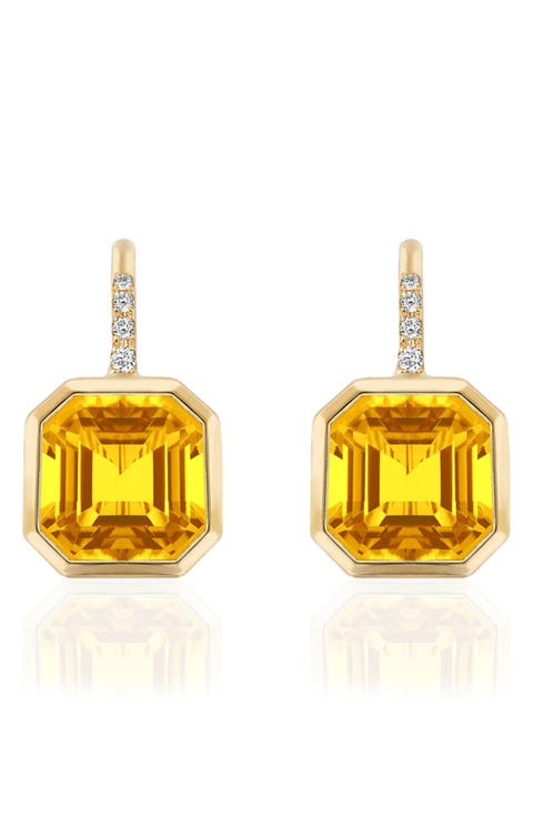 Gossip Asscher-Cut Semiprecious Stone & Diamond Drop Earrings