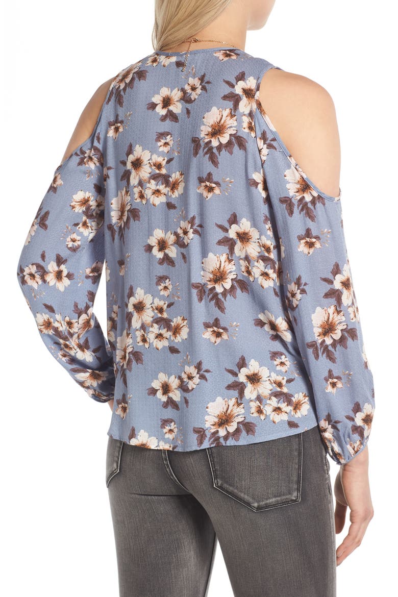 Surplice Cold Shoulder Blouse, Alternate, color, BLUE IVORY FLORAL