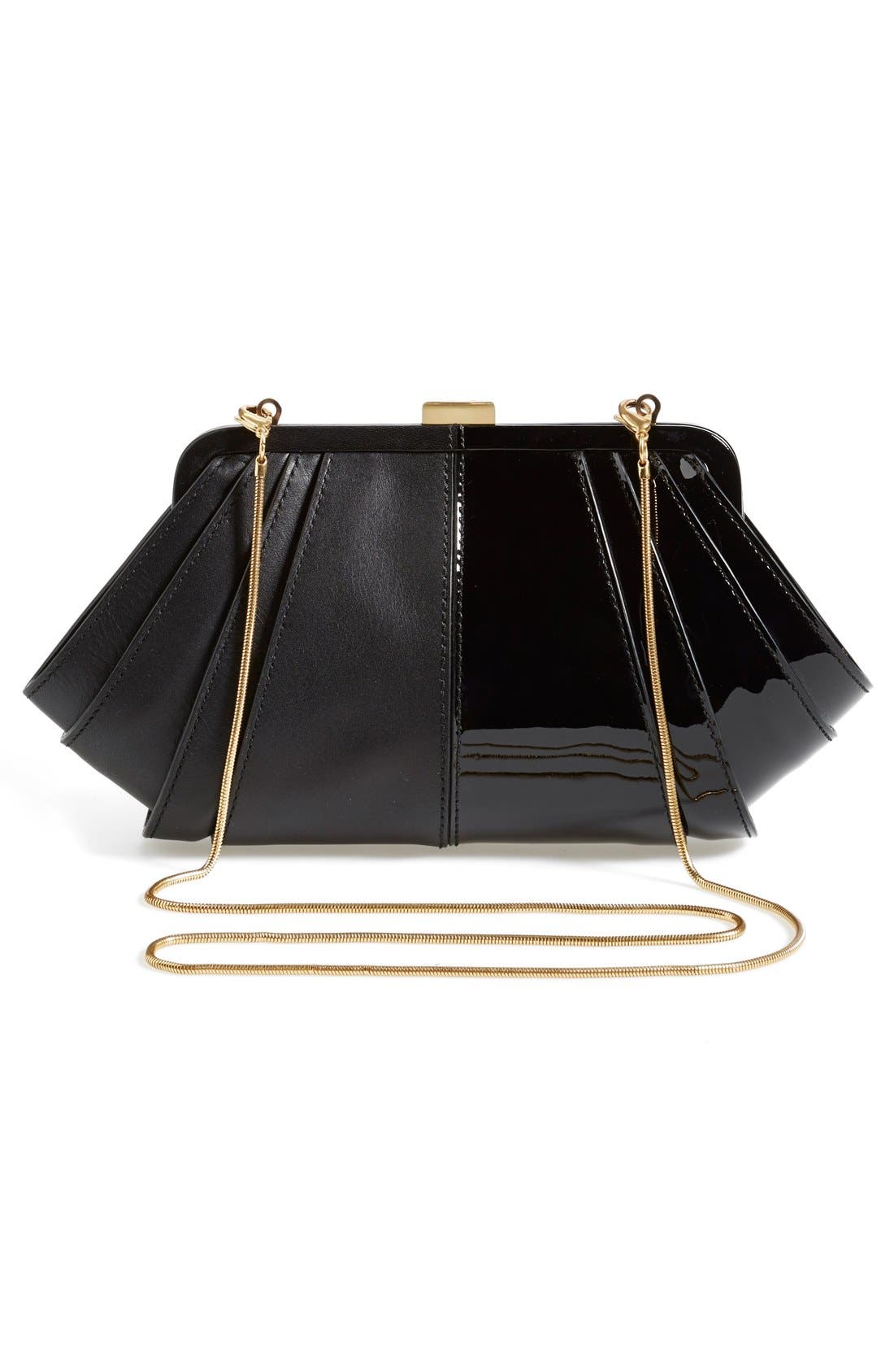 'Split' Patent & Leather Clutch, Alternate, color, BLACK