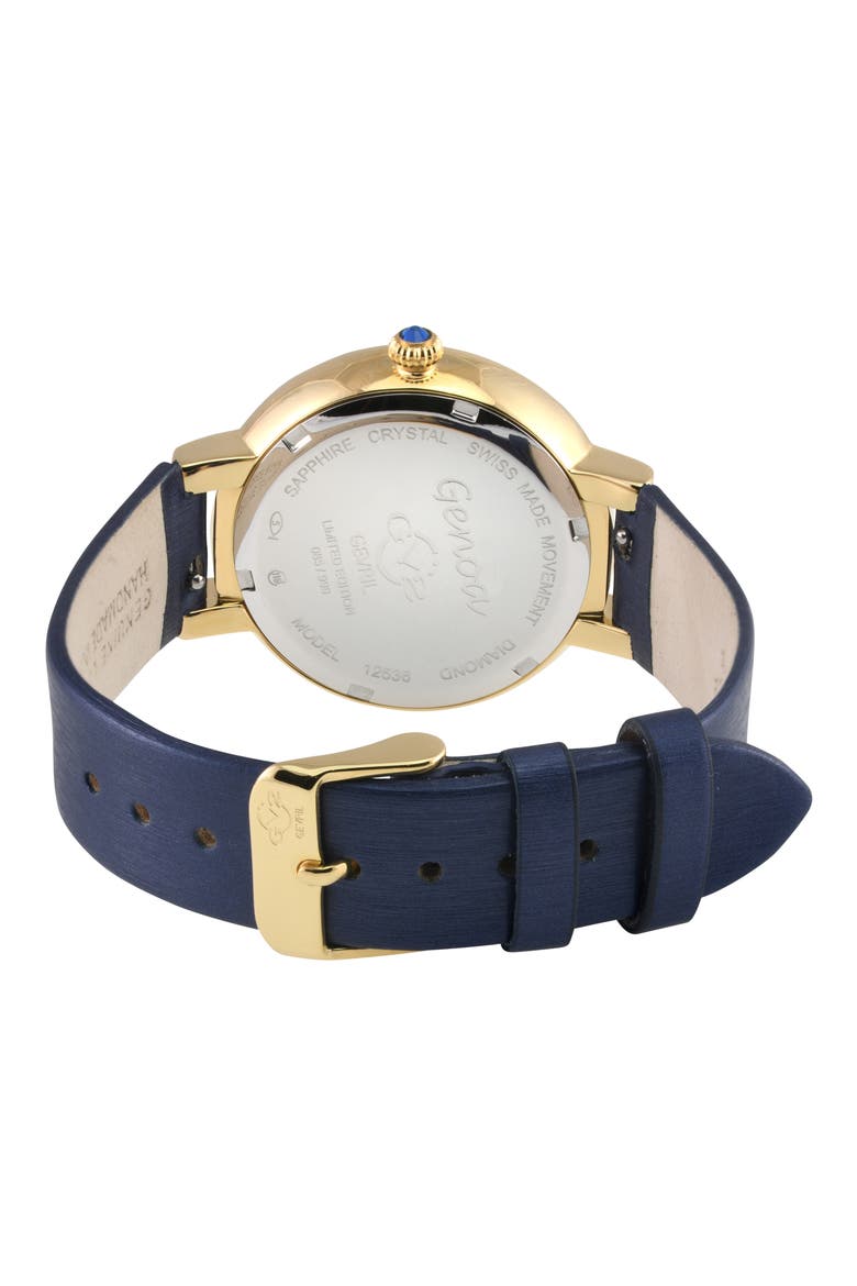 Women's Genoa Diamond Dial Leather Strap Watch, 37mm, Alternate, color, BLUE