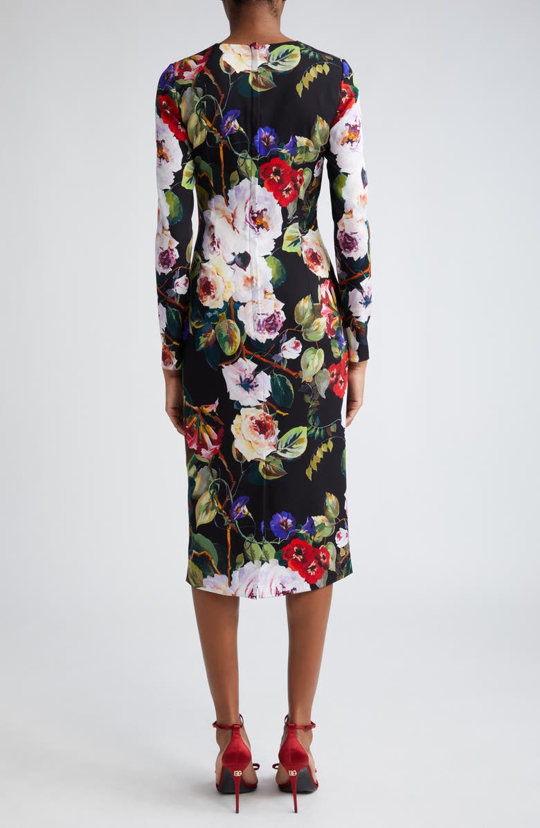 Dolce&Gabbana Floral Print Long Sleeve Charmeuse Sheath Dress, Alternate, color,