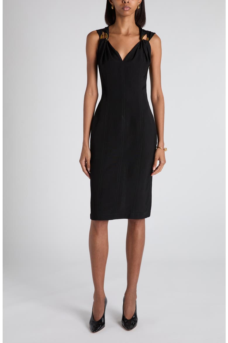 Liberta Buckle Sheath Dress, Main, color, 1000 BLACK