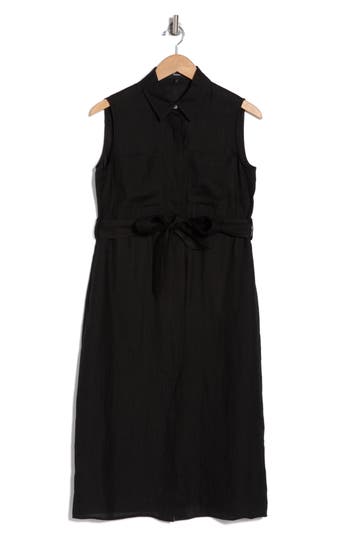 Theory Hemp Tie Waist Shirtdress In Black