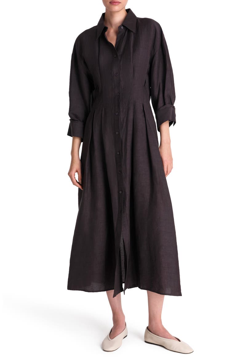 Pleated Maxi Shirtdress, Main, color, CHOCOLATE