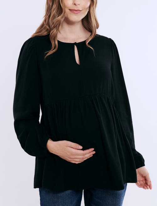 Motherhood Maternity Long Sleeve Empire Waist Keyhole Woven Blouse In Black