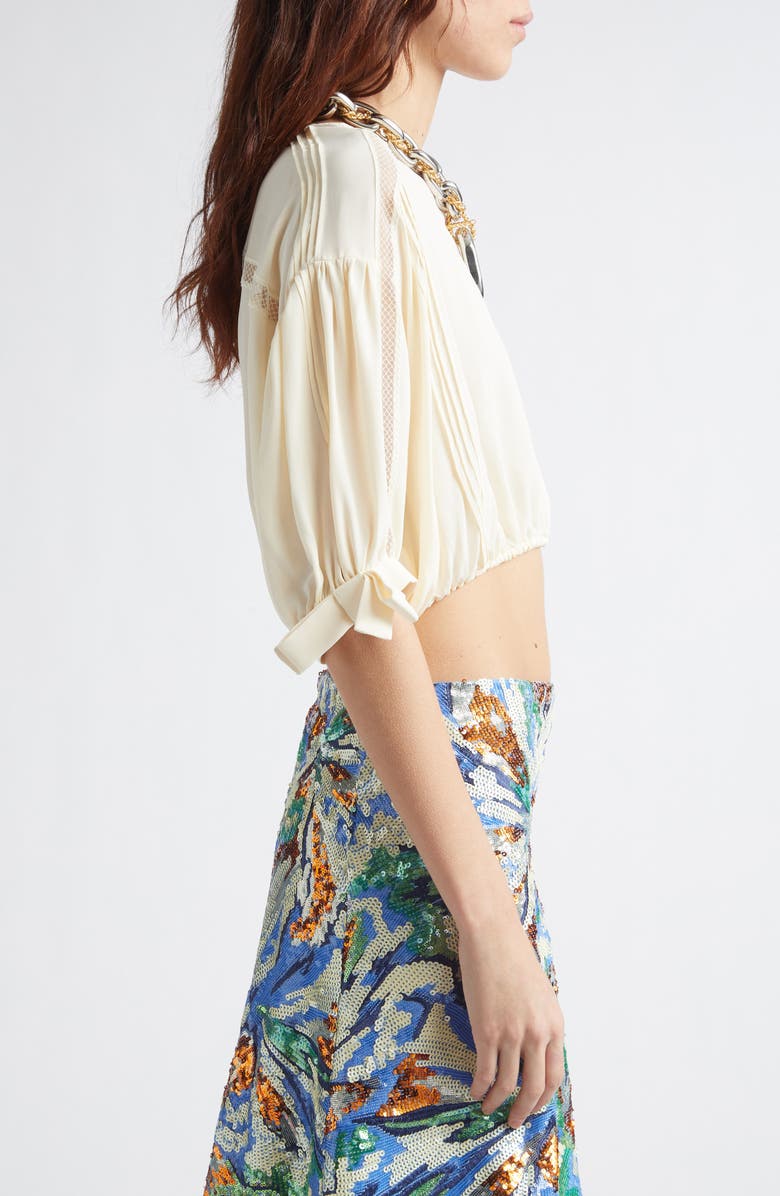 Rabanne Crop Lace Trim Pintuck Top, Alternate, color, Ecru