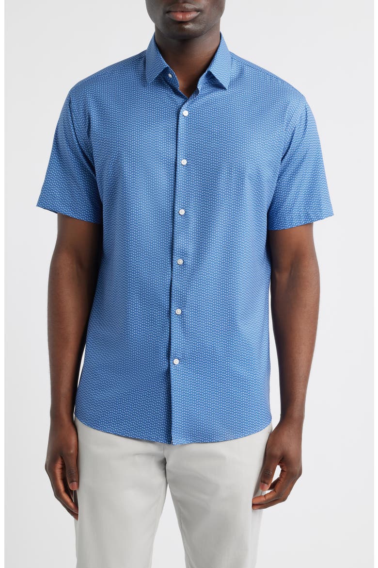 Jackson Microprint Short Sleeve Performance Poplin Button-Up Shirt, Main, color, WINDSOR BLUE