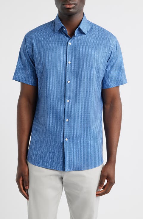 Jackson Microprint Short Sleeve Performance Poplin Button-Up Shirt