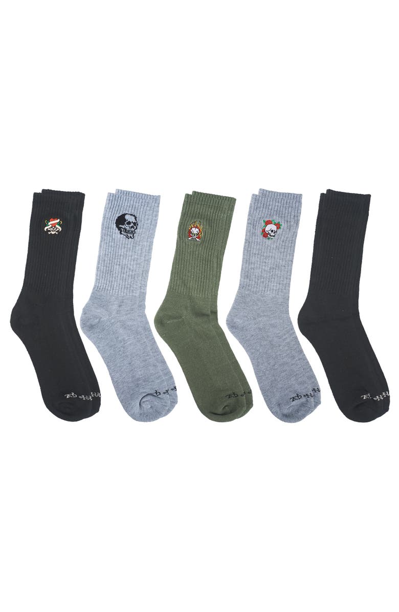 Ed Hardy Embroidery Half Cushion Crew Sock 5-Pack, Alternate, color, Black Multi