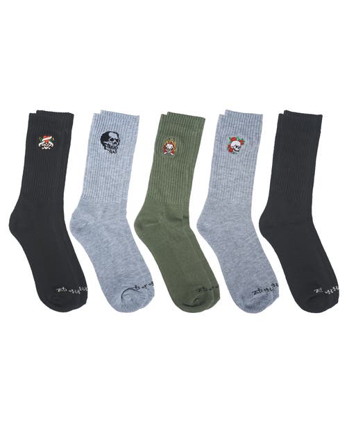 Ed Hardy Embroidery Half Cushion Crew Sock 5-pack In Multi