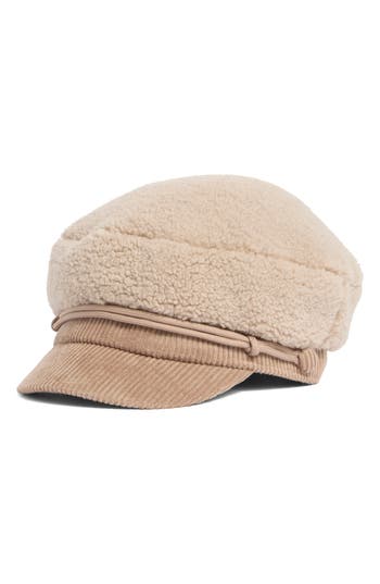 Bcbg Faux Shearling Corduroy Conductor Cap In Neutral