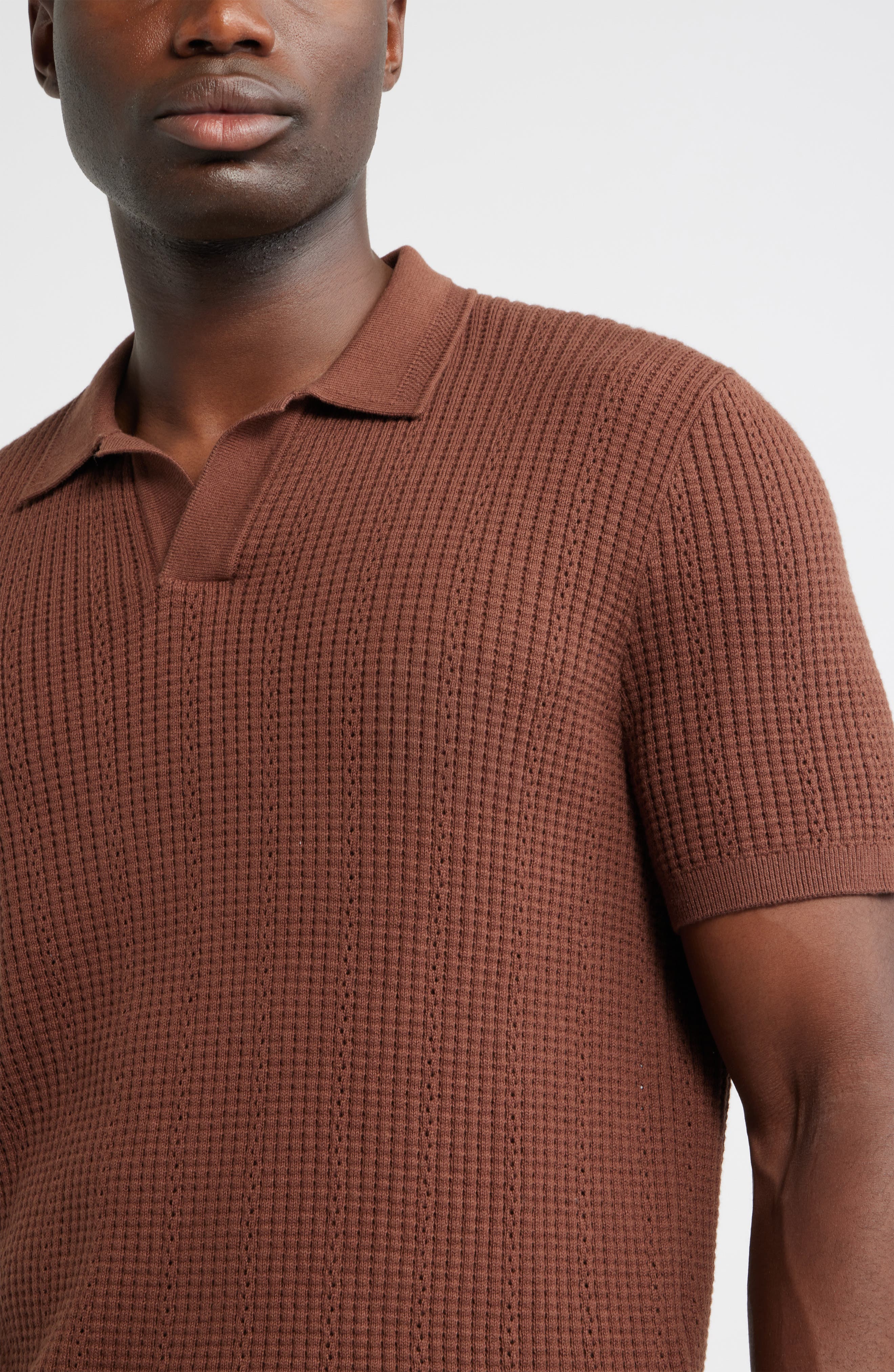 Мужские свитеры Nordstrom Textured Johnny Collar Cotton & Silk Polo Sweater — фото 5
