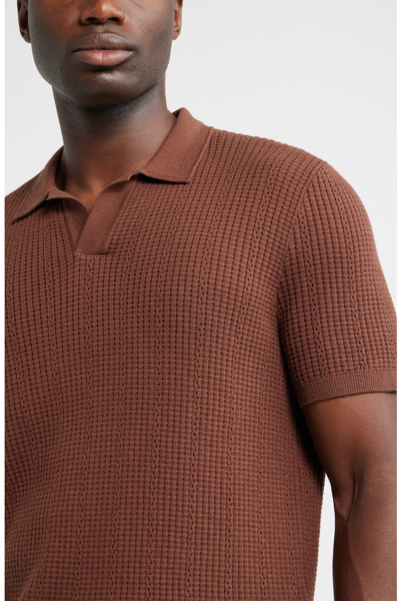 Textured Johnny Collar Cotton & Silk Polo Sweater, Alternate, color, BROWN ROCK