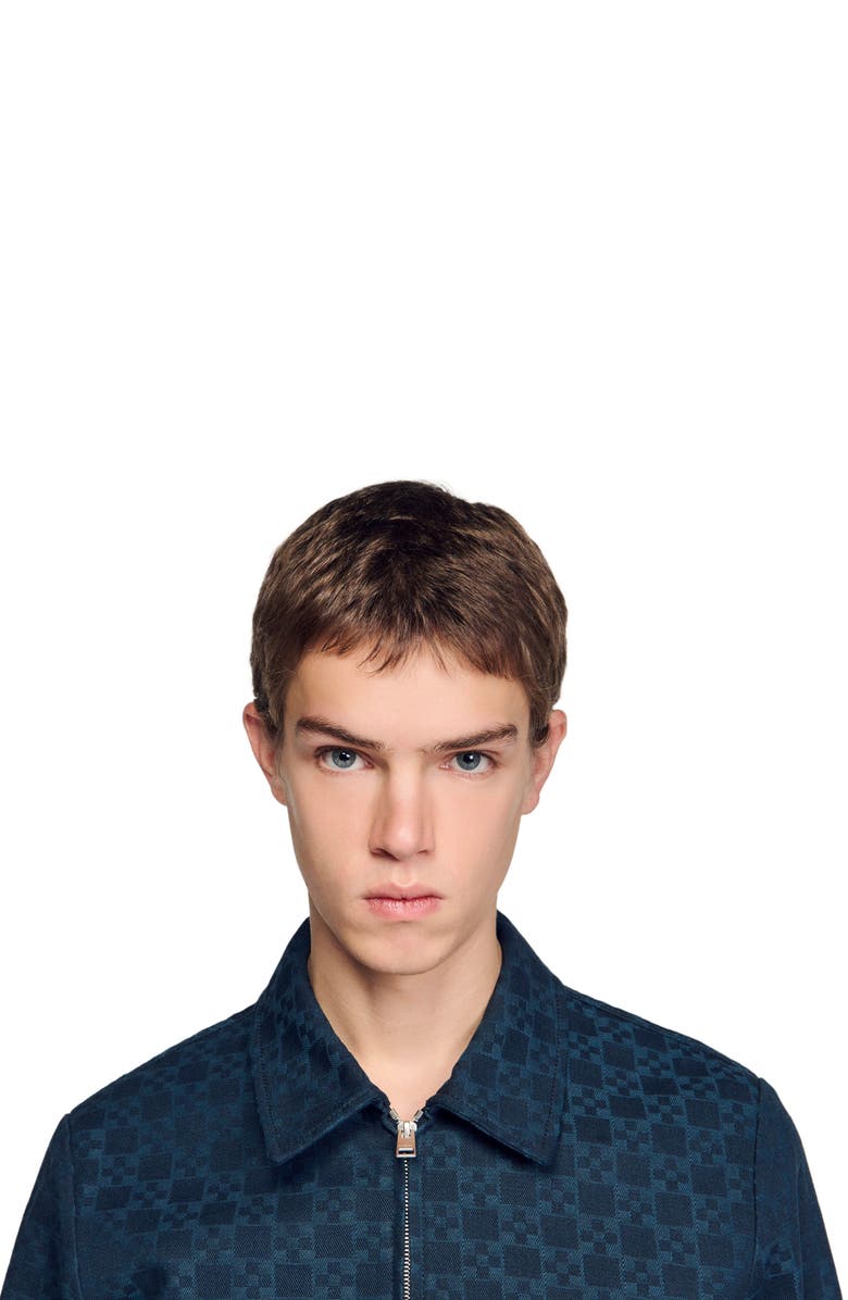 SANDRO Square Cross denim jacket, Alternate, color, Navy Blue