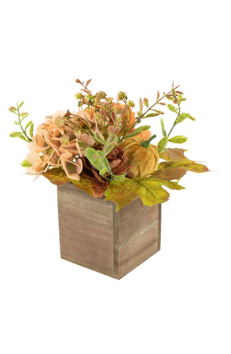 Northlight Floral and Pumpkin Wooden Box Fall Harvest Decoration - 10" x 8" - Orange and Brown, Alternate, color, Orange