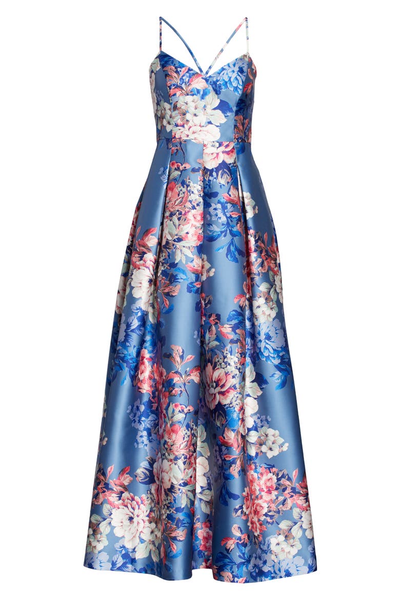 Floral Print Mikado Ballgown, Alternate, color, BLUE