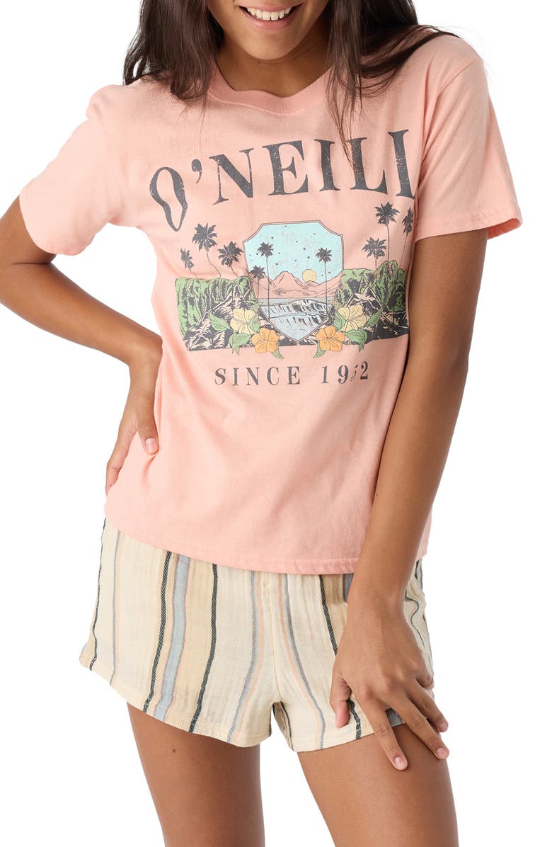 O'Neill Kids' Malibu Mirage Cotton Graphic T-Shirt, Alternate, color, Coral Pink