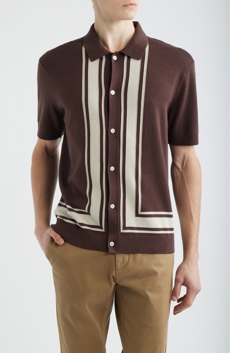 Madewell Border Stripe Short Sleeve Cotton Sweater Shirt, Main, color, Rum Raisin