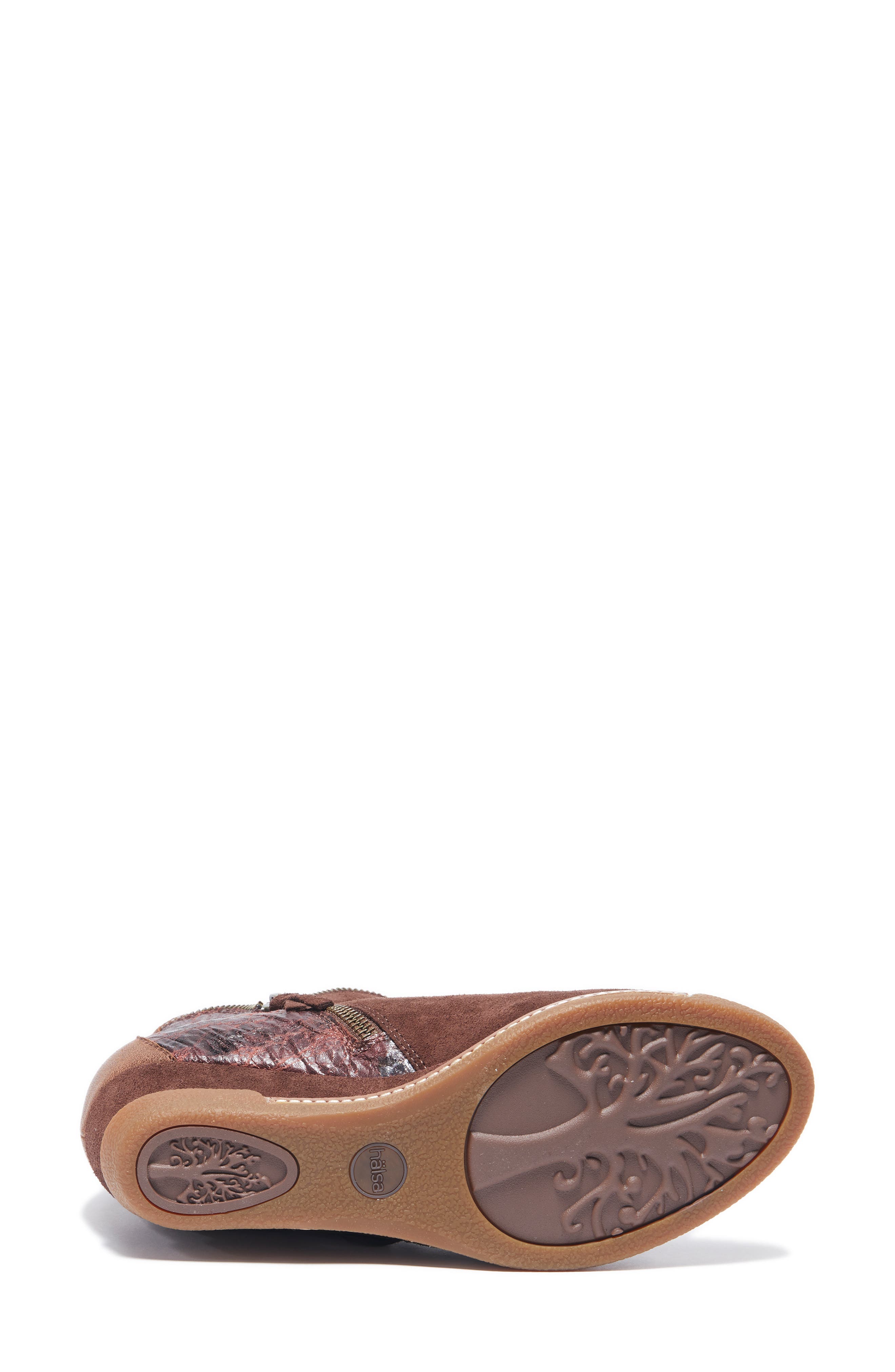 Dana Wedge Bootie, Alternate, color, DARK BROWN SUEDE WITH FOLIAGE