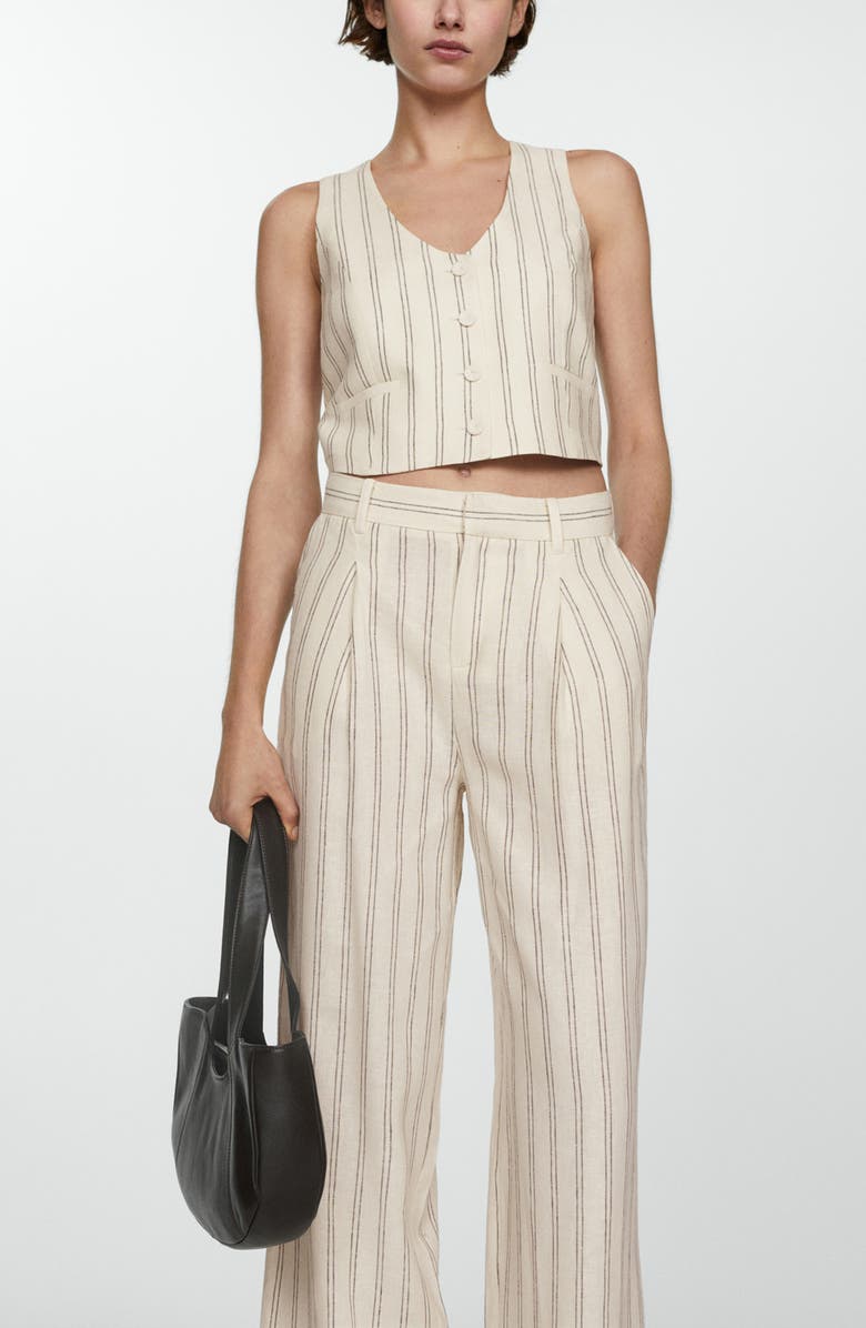 MANGO Stripe Linen Blend Pants, Alternate, color, Ecru