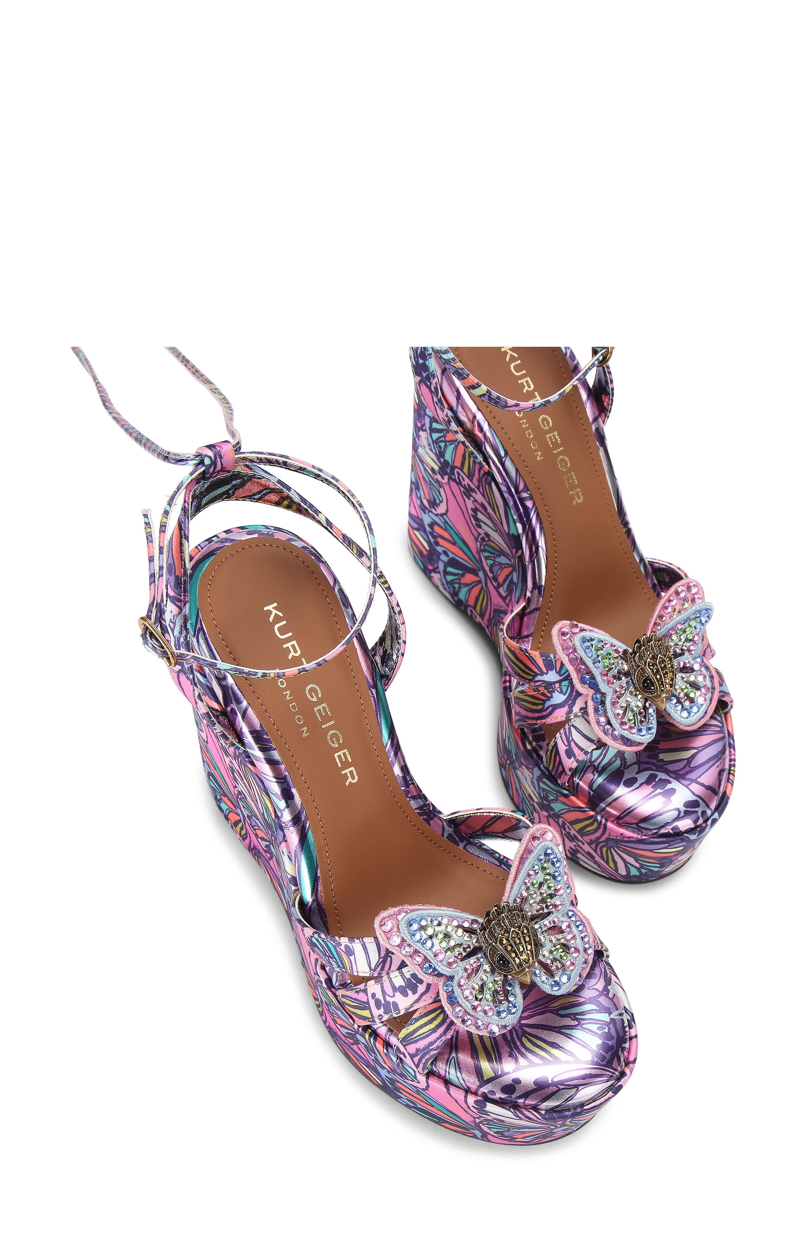 Kurt Geiger London Butterfly Ankle Wrap Platform Wedge Sandal, Alternate, color, Light/ Pastel Purple