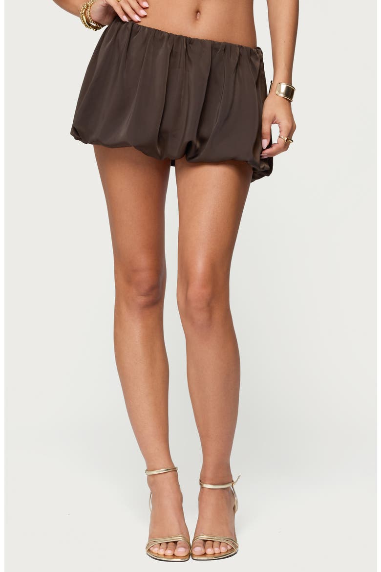 Dorah Low Rise Bubble Hem Miniskirt, Main, color, BROWN