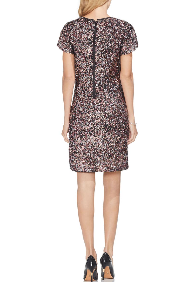 Flutter Sleeve Multi Sequin Shift Dress, Alternate, color, SWEET CORAL
