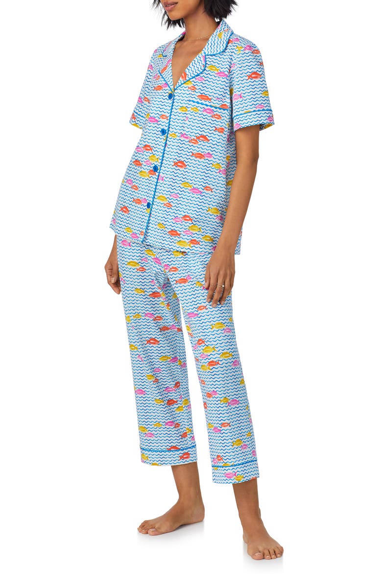 Print Crop Stretch Jersey Pajamas, Alternate, color, MARINA GRANDE