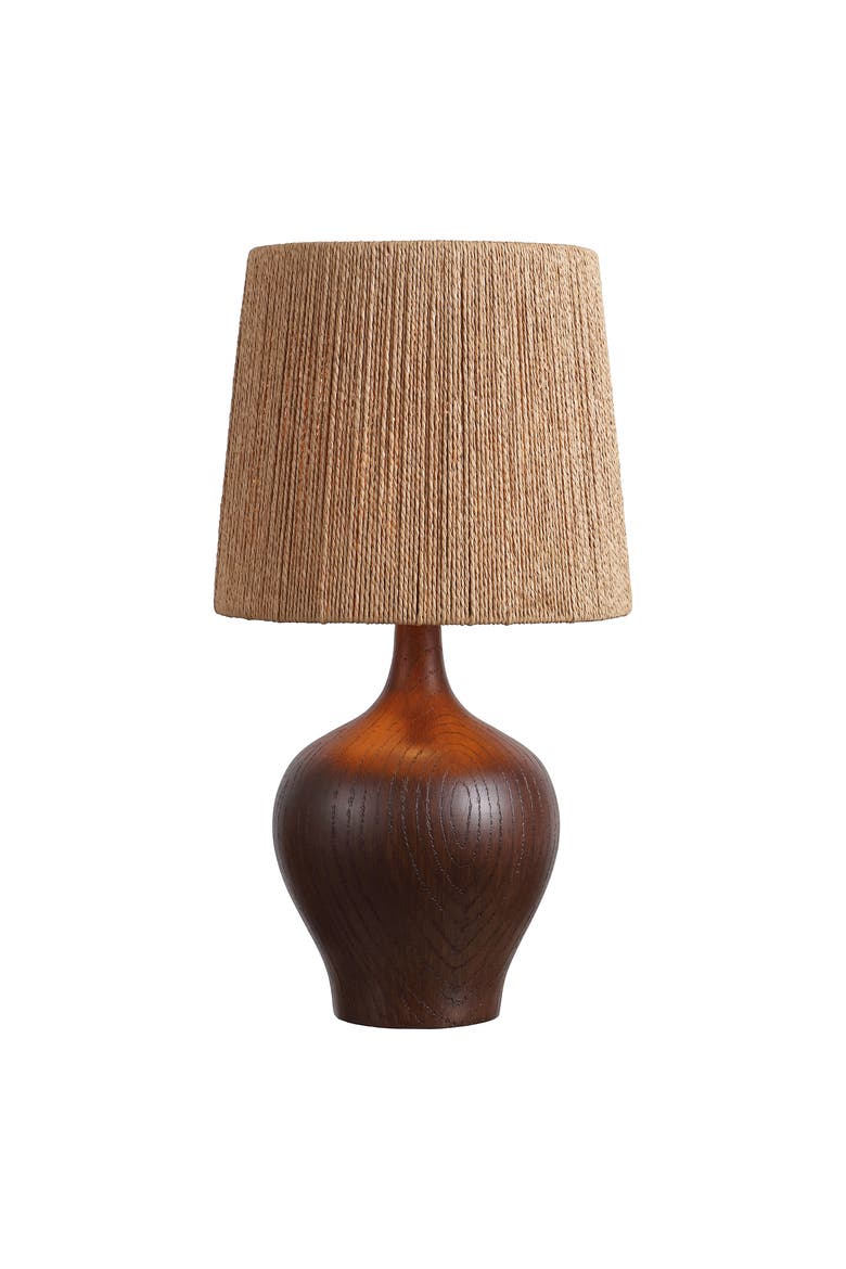 Eben Farmhouse Resin/Metal Gourd LED Table Lamp with Paper Rope Shade, Main, color, Dark Brown Wood Finish