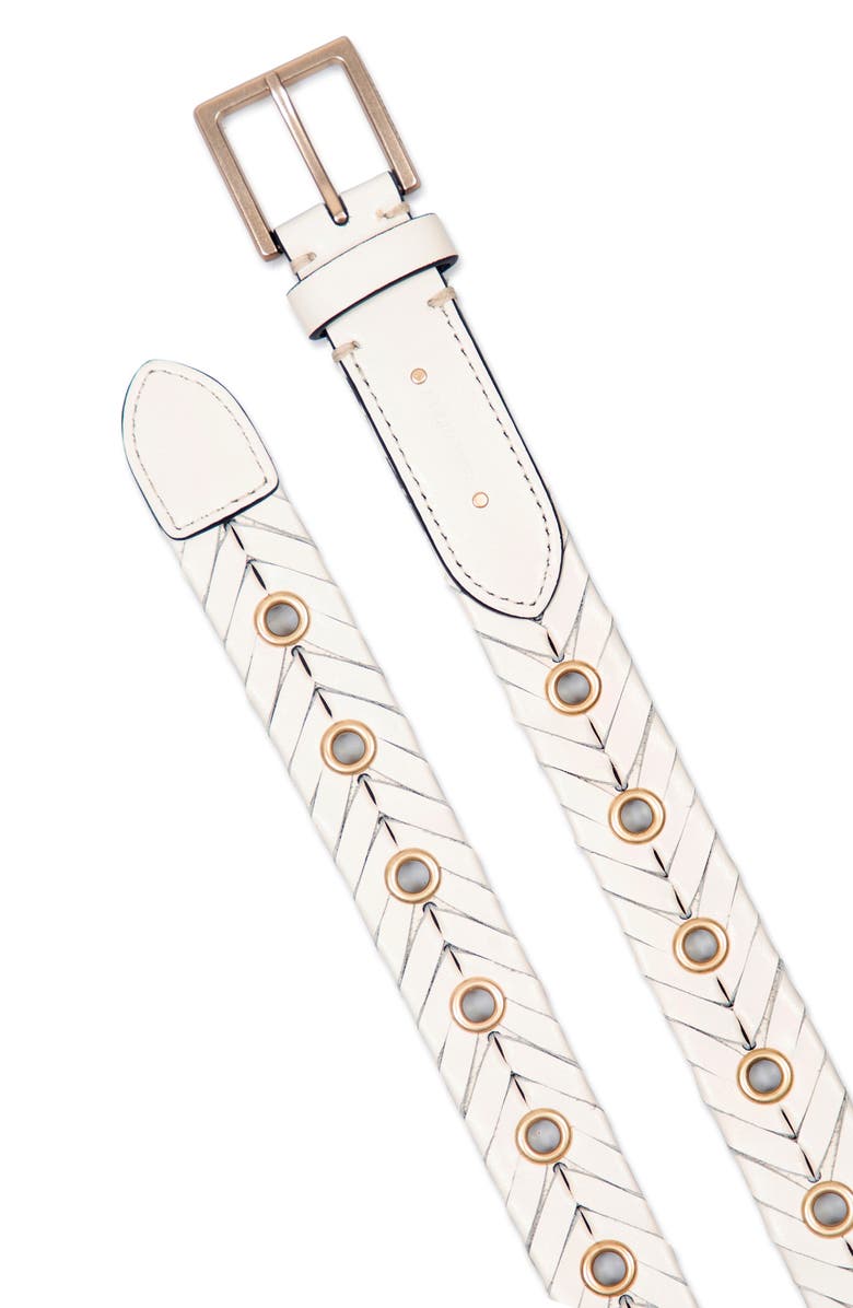 AllSaints Woven Leather Eyelet Belt, Alternate, color, Roe / Warm Brass