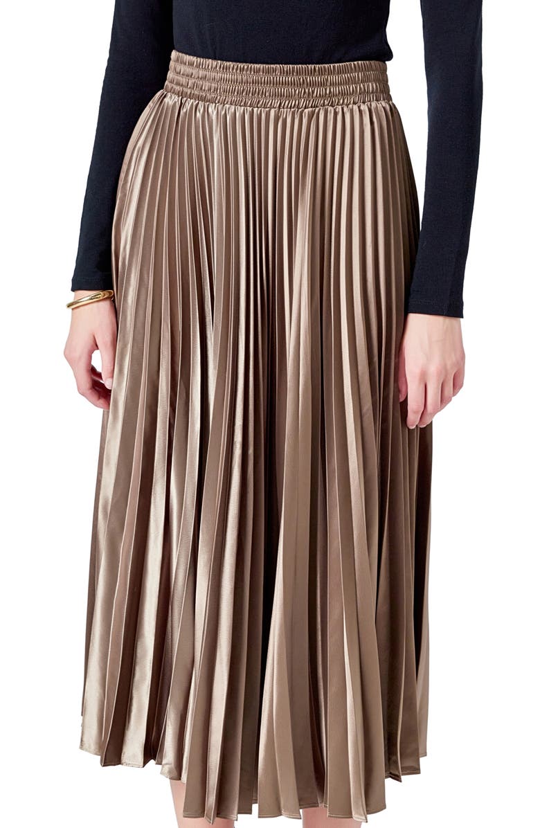Endless Rose Sunburst Pleated Skirt, Alternate, color, Mocha