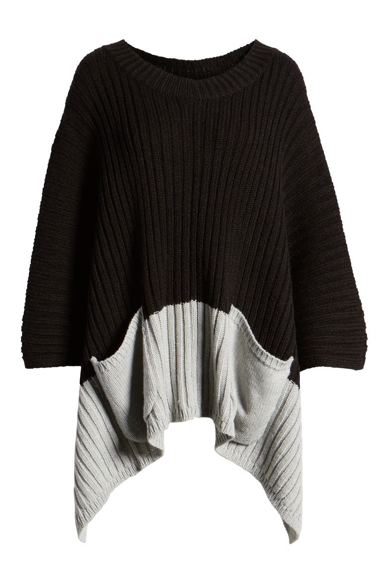 Rib Knit Poncho, Alternate, color, BLACK COMBO