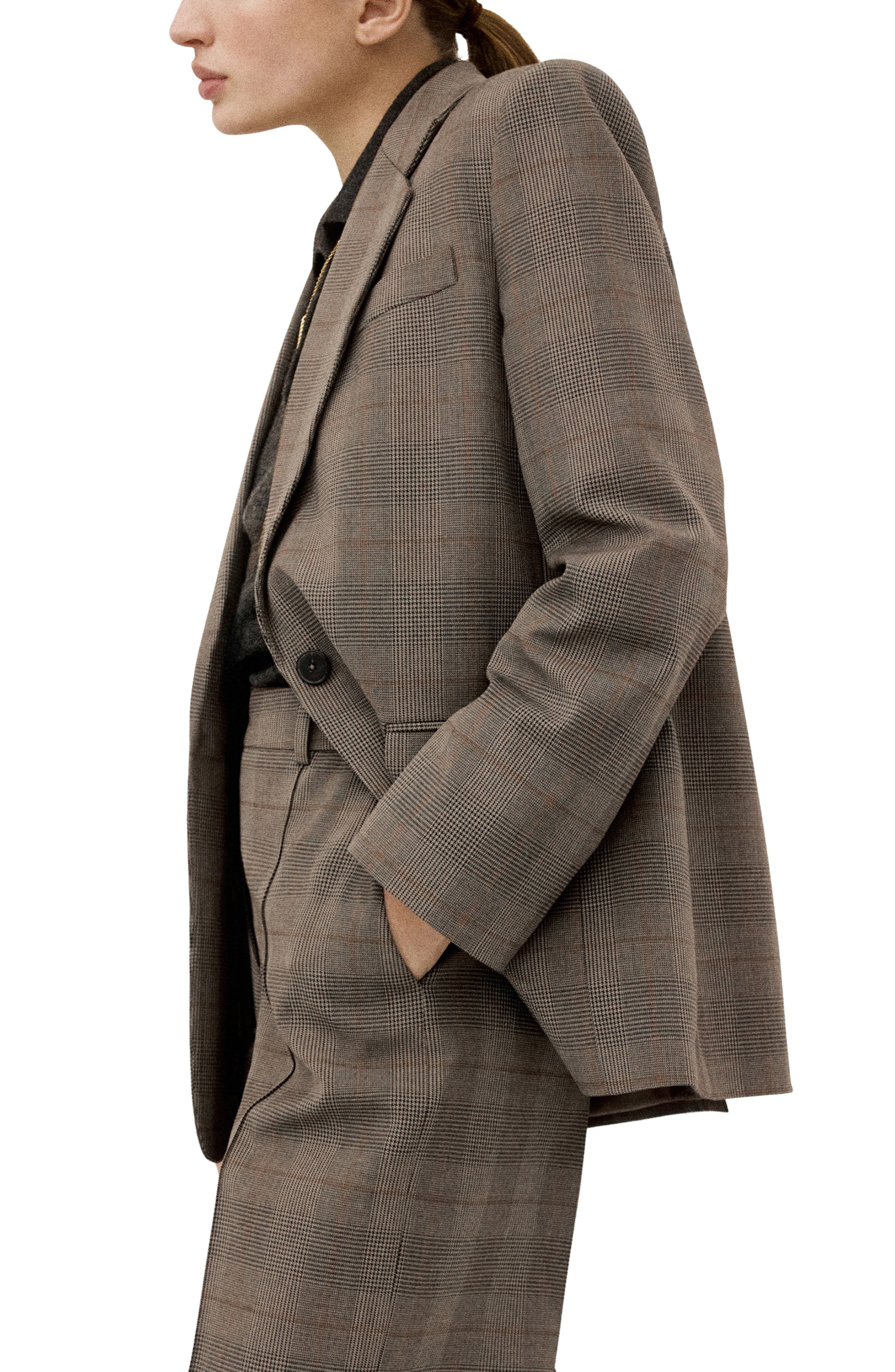 Check Print One-Button Blazer