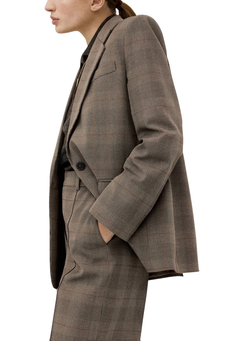 Check Print One-Button Blazer, Main, color, BROWN