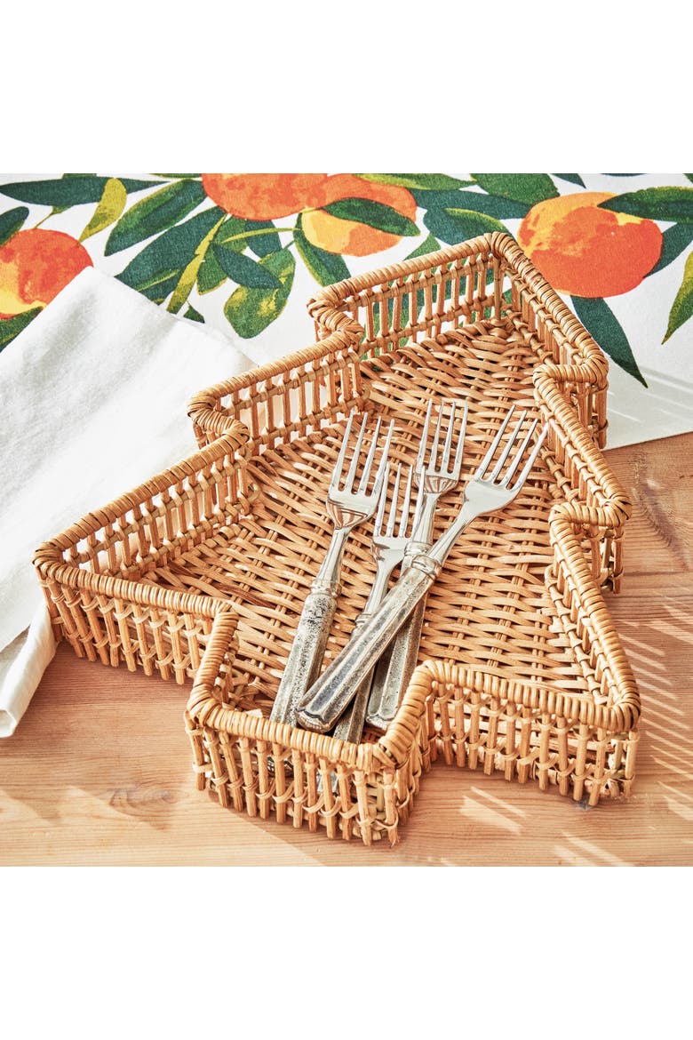 Natural Rattan Tree Serving Tray Perfect for Holiday Entertaining, Alternate, color, Beige