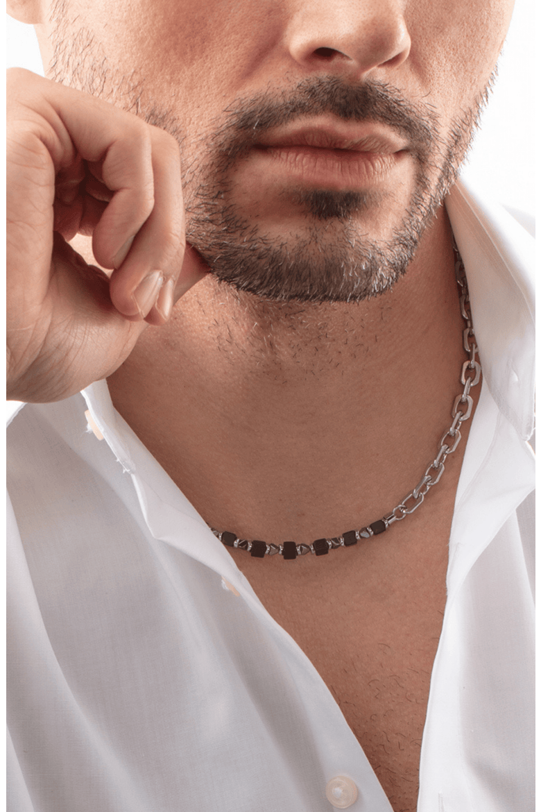 Necklace Cubes Fusion Link Chain Black, Alternate, color, Silver