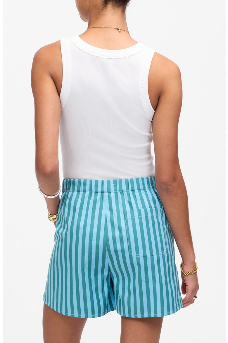 Curved Hem Poplin Pull-On Shorts, Alternate, color, BAYSIDE STRIPE COOL AQUA