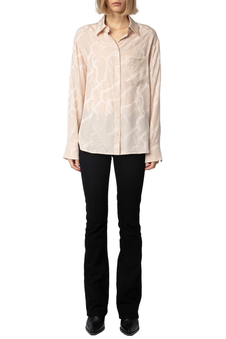 Morning Chain Jacquard Silk Button-Up Shirt, Alternate, color, SWEET