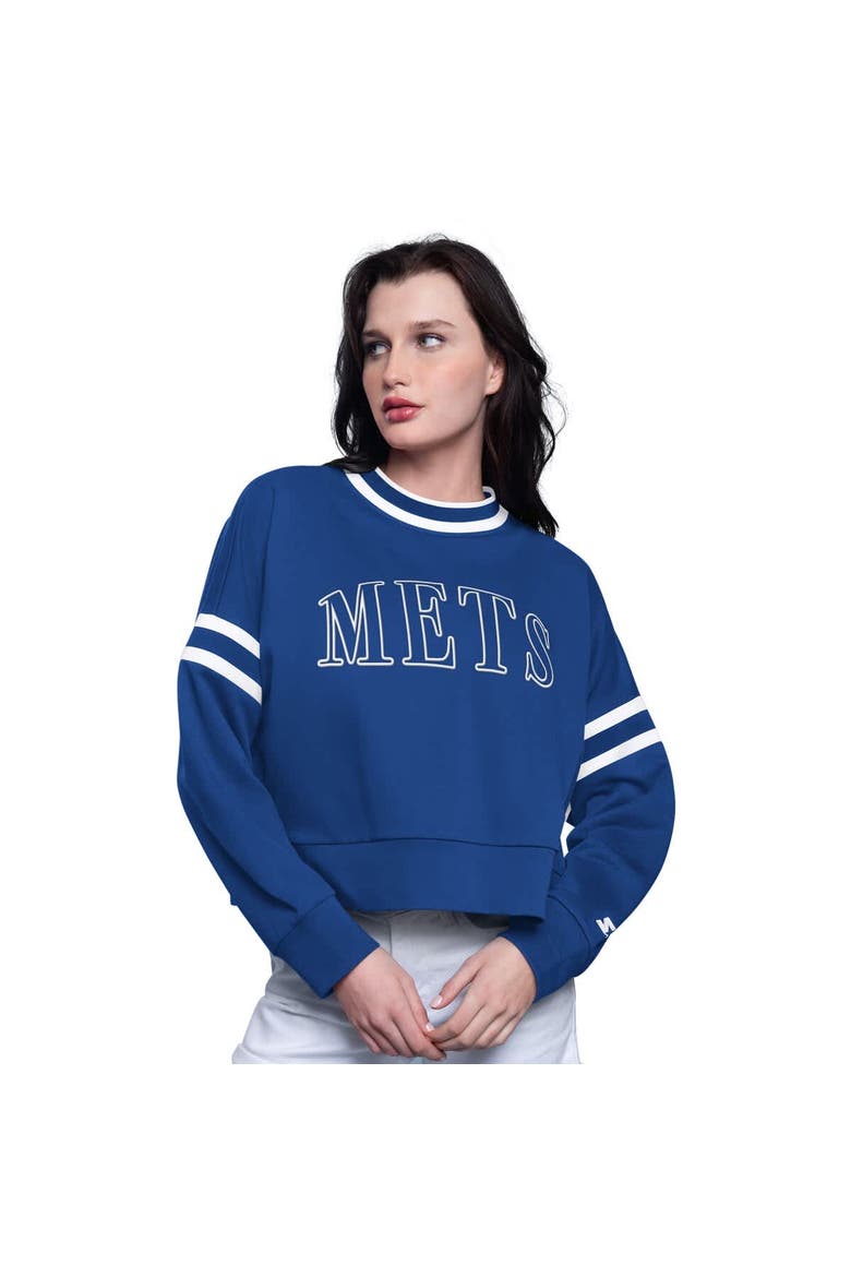 Women's Starter Royal New York Mets Power Play Cropped Pullover Sweatshirt, Main, color, Royal