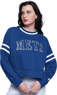 STARTER Women's Starter Royal New York Mets Power Play Cropped Pullover Sweatshirt